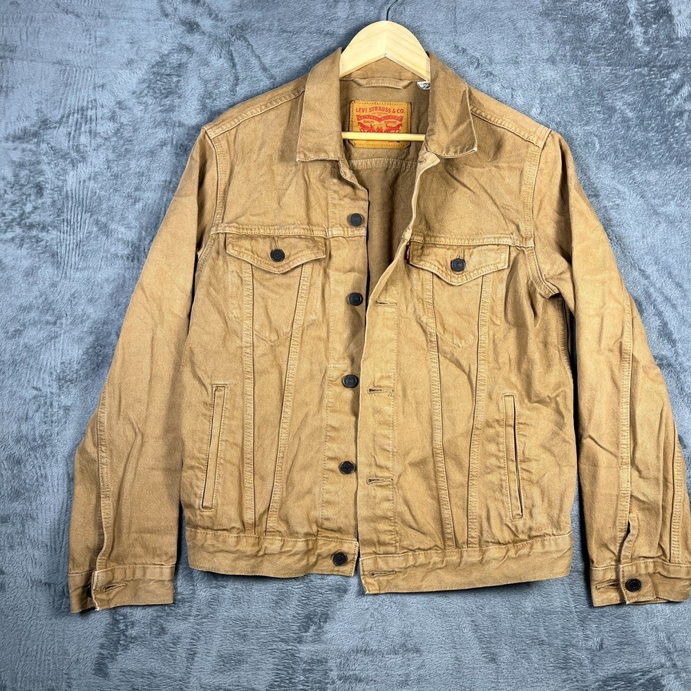 Vintage Levi's Trucker Jacket Mens Medium Beige Denim Cotton Logo Button Front